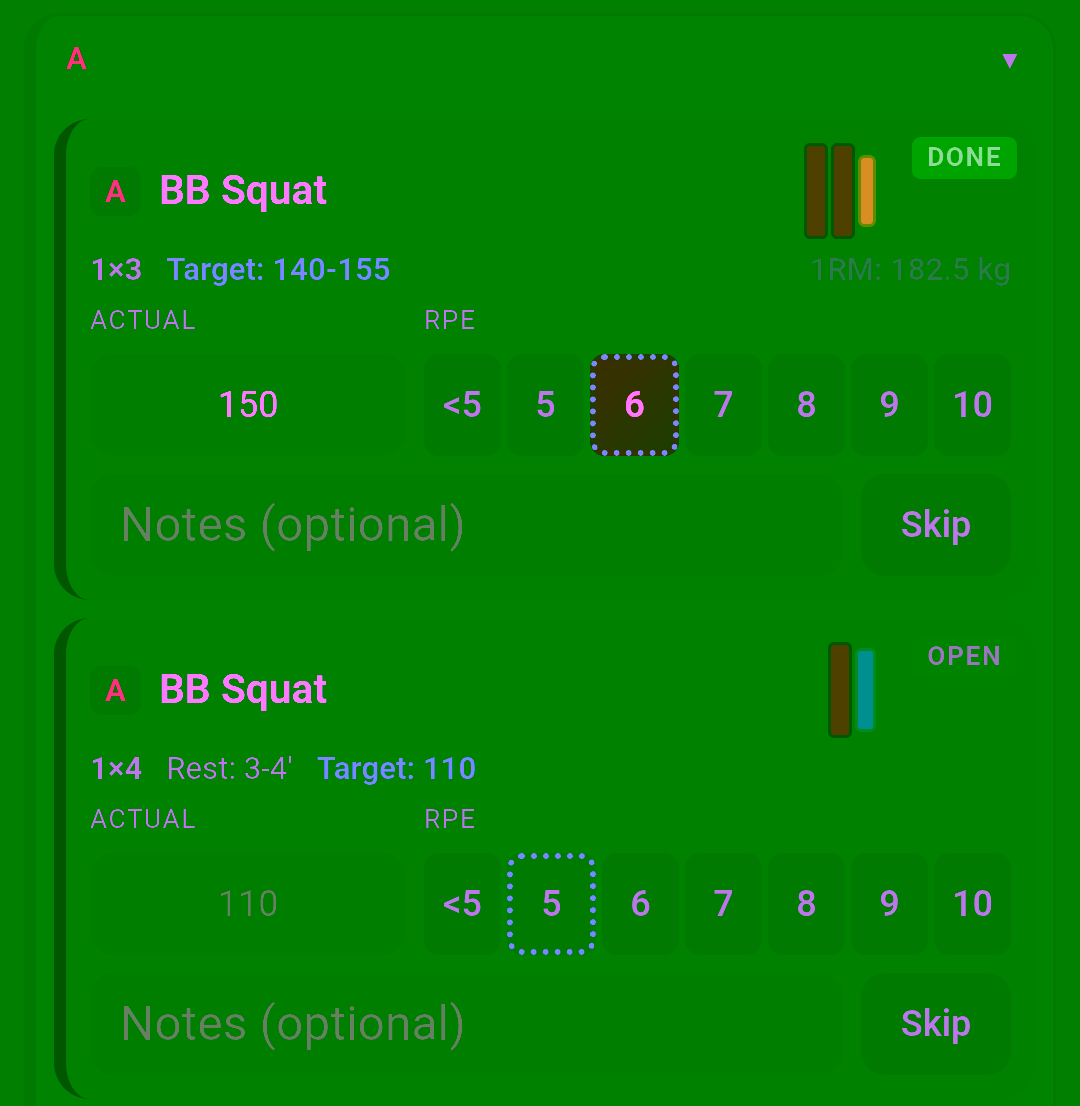 Exercise card in Odin's Log